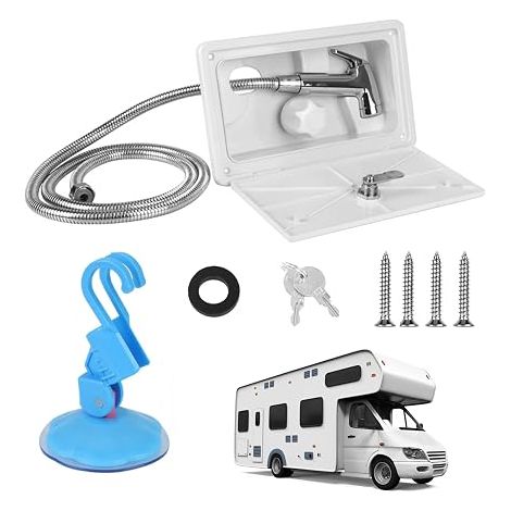 Douche De Camping-Car, Douche Extérieure Pour Camping-Cars, Kit De Boîte De Douche Avec Interrupteur Chaud-Froid Avec Serrure, Kit De Boîte De Douche Extérieure Pour Marin Camping-Car Caravane-Blanc (1/5)