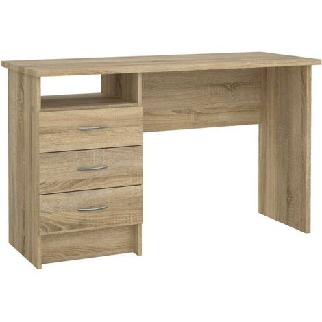 Dmora Bureau linéaire à trois tiroirs, couleur chêne, Dimensions 120 x 72 x 48 cm, avec emballage renforcé (1/5)