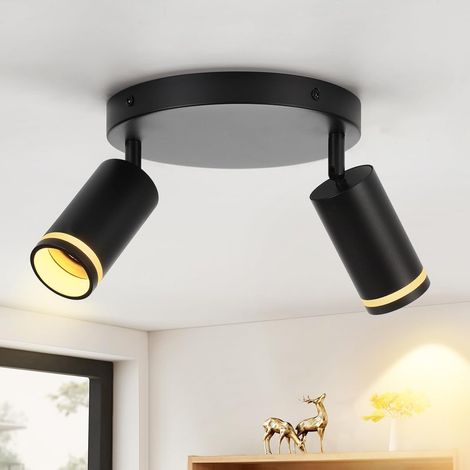 ZMH Spot de Plafond Noir 2 Ampoules Lampe de Couloir Plafonnier Moderne Spot GU10 Spots Pivotant Plafonnier Intérieur en Métal Spots de Plafond pour Couloir Cuisine Salon sans Ampoule (1/5)