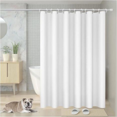 Rideau Douche Anti Moisissure, 180 x 200cm Blanc, avec 12 Crochets, sans Percage, Tissu PEVA Imperméable Lavable en Machine (1/5)