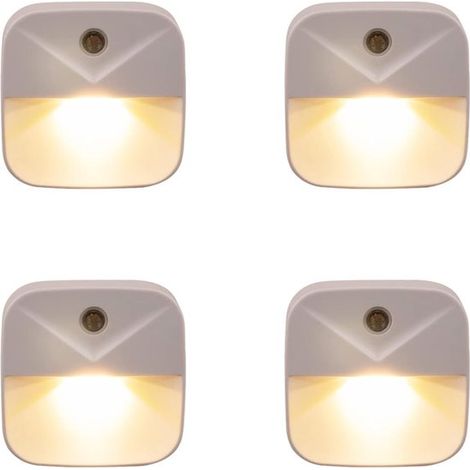 Confezione da 4 luci notturne a LED con spina, sensore di movimento e indicatore giorno/notte (luce bianca calda) (1/5)