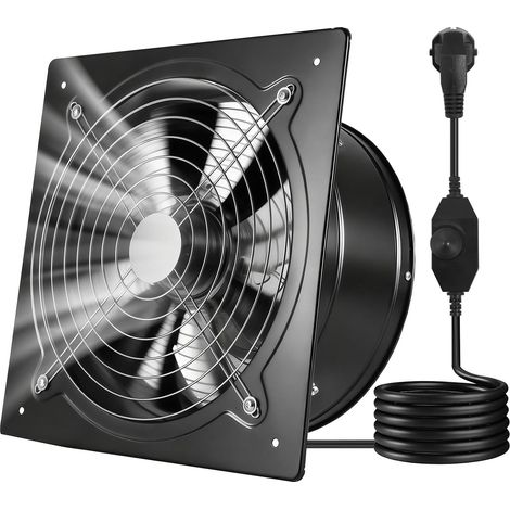 Ventilateur Extraction Mural 30,5 cm Ventilateur Extracteur 2647 m³/h Extracteur d'Air pour Grenier, Garage, Sous-sol, Atelier, Cuisine, Faible Consommation 70 W, avec Variateur de Vitesse, Noir (1/5)