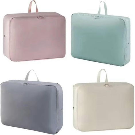 Ensemble de 4 sacs de rangement compressibles pour vêtements, doudounes et couettes en coton. Sac de rangement pliable et extensible de grande capacité. (1/5)