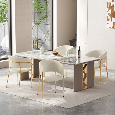 Sedia da pranzo minimalista in corda, con braccioli, schienale ergonomico, gambe in metallo e legno, beige (1/5)
