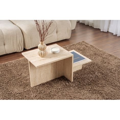 Calicosy – Table basse rectangulaire effet travertin 80 x 40 x 40 cm – Aggloméré mélaminé 18 mm – Élégante pour salon moderne