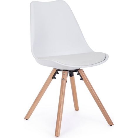 Sedia New Trend con gambe in legno di faggio, per arredo interno 54 x 49 x h 83,5 cm -Bianco / Confezione da 2 pezzi (1/5)
