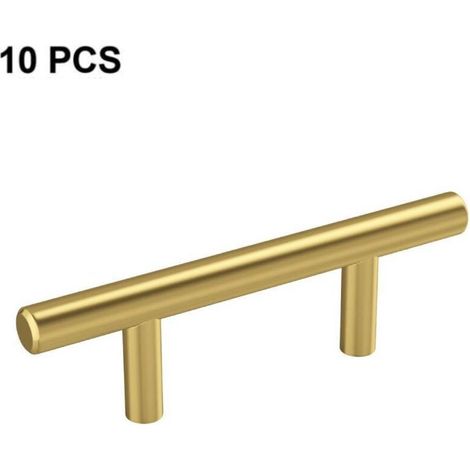 Lot de 10 poignées d'armoires de cuisine, entraxe de 64 mm Poignées d'armoires de cuisine en acier inoxydable doré brossé (1/5)