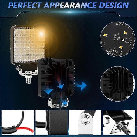 Projecteur de travail LED carré de 10 cm (4 pouces), lot de 2 projecteurs de 90 W pour engins de chantier, camions et tracteurs tout-terrain (JP) (1/5)