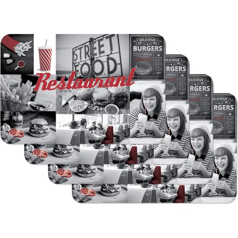 Set de Table imprimé Restaurant, Napperon pour Salle à Manger, Tapis de Table à Manger, rectangulaire, 4 pièce, 45 x 30cm, 59087 (1/5)