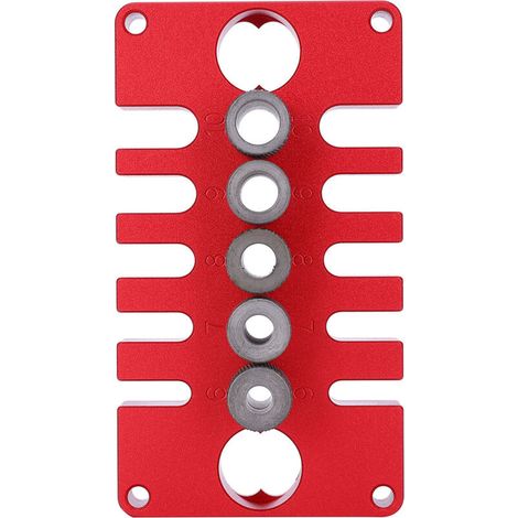 Plantilla 3 en 1 para posicionar espigas, herramientas de perforación para carpintería, aleación de aluminio rojo, 08650, de DEBUNS (1/5)