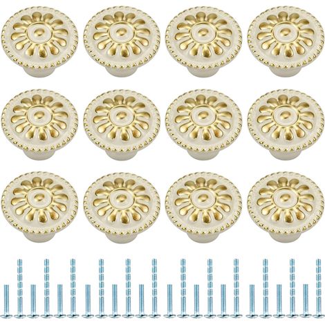 Lot de 12 boutons de tiroir ronds pour meubles, armoires, commodes, portes, bureaux, chambres, placards (blanc)
