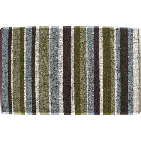 Teslin tufted printed doormat, entryway mat, dirt-removing, anti-slip mat, outdoor mat, loop fleece doormat - green stripes - 4575CM