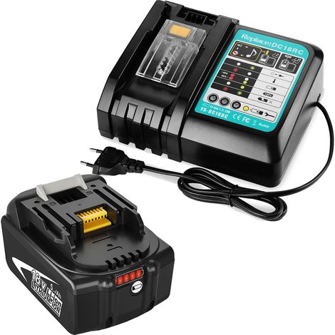 Pack Batterie Power 18V 5,0Ah LXT avec chargeur simple - remplacement BL1850B compatible avec Makita BL1850B BL1830B BL1840 BL1840B BL1850 BL1850B BL1860B BL1890 BL1815 BL1825 BL1835 BL18 avec voyant