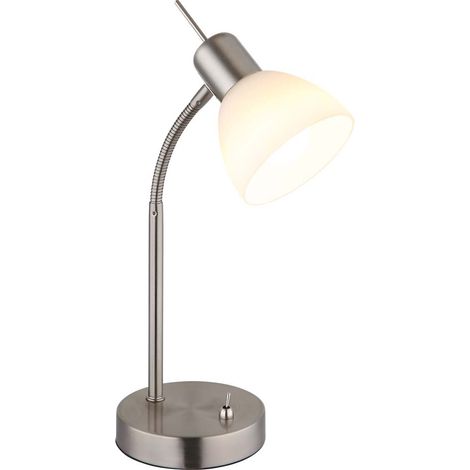 LED Tischleuchte Beistelllampe Leselampe Nickel matt Glas opal Flexo H 33 cm (1/5)
