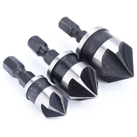 SABIR 3Pcs Foret de fraisage, Degrés 90 1/4 '' Fraise à Queue Hexagonale pour Bois Métal, Changement Rapide de Bois Chanfrein (1/5)