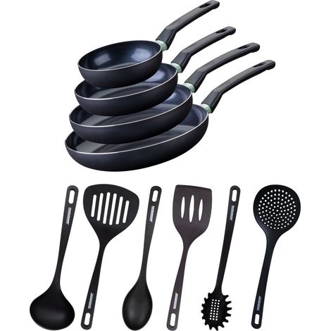 Ensemble de 4 poêles de 16 20 24 et 28 cm et 6 ustensiles Fackelmann Brandao (1/5)