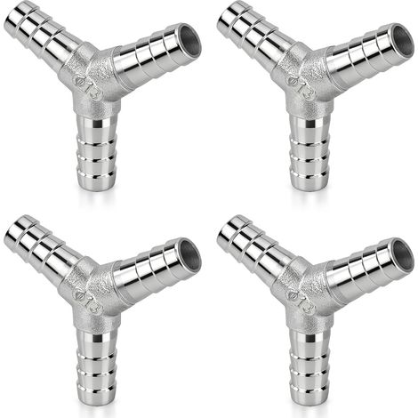 Sollbry Y Raccords de Tuyau d'air Comprimé de Carburant, 13mm Connecteur Droit Barbelé 3 Voies, Adaptateur de Joint en en Acier Inoxydable pour Air,(4 Pièces) (1/5)