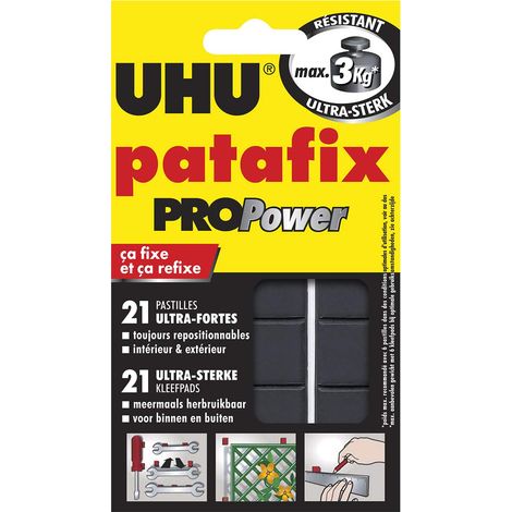 UHU Patafix Propower - Pastiglie adesive pretagliate, pasta per fissare, ultra forti (fino a 3 kg), riposizionabili, nero, 21 pastiglie (1/2)