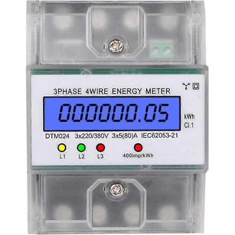 Compteur d'énergie triphasé à 4 fils 220/380 V 5-80 A, mesure de la consommation d'énergie en kWh, montage sur rail DIN, compteur de puissance numérique (1/5)