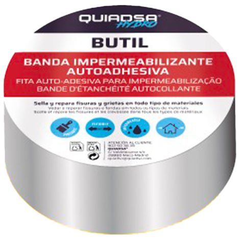 Ruban d'Étanchéité FIJA+PLUS BUTIL - Aluminium Renforcé - Autocollant - Spécial réparation et rebouchage étanche -