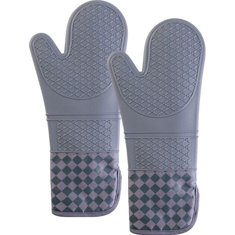 1 paire de gants de cuisine, gants en silicone et coton, gants isolants à motif losange (1/5)