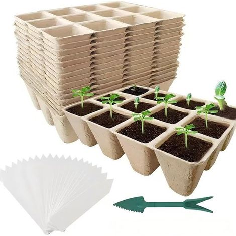 Biologisch abbaubare Anzuchttöpfe 240 Stück pro Packung 3 5 cm große biologisch abbaubare Fasertöpfe mit Etiketten und Umpflanzwerkzeug abbaubare (1/5)