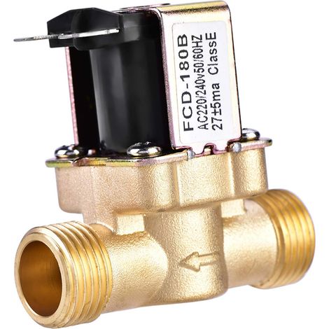 Électrovanne 1/2" AC 220V, Vanne Electromagnétique Electrique en Laiton, D'entrée D'eau Normalement Fermée Électrovanne pour le Contrôle de L'eau (1/5)
