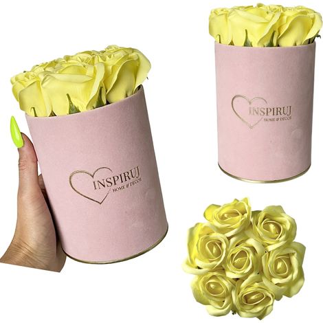 Flowerbox Inspiruj - Scatola rosa con rose di sapone - n. 16 Giallo (1/5)