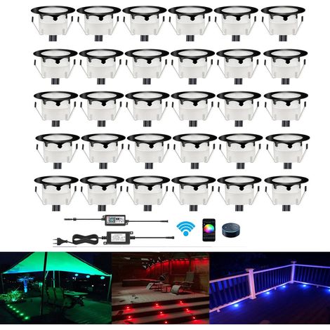 10 Spot LED Eclairage Extérieur Encastrable Sol Terrasse Bois,45mm Spots Encastré Extérieur Fait en IP67 DC12V 1W Avec Alimentation EU Pour Jardin Escalier Patio RGB (1/5)