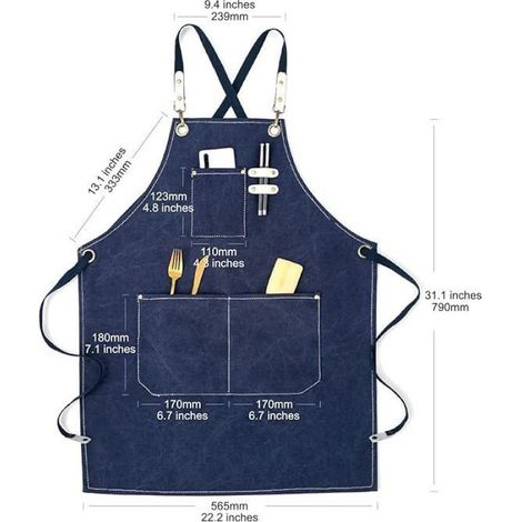 Tablier Croix Coton Canvas, Travail Peinture Jardin Cuisine, Hommes et Femmes, 3 Poches, Réglable et Étanche (Bleu) (1/5)
