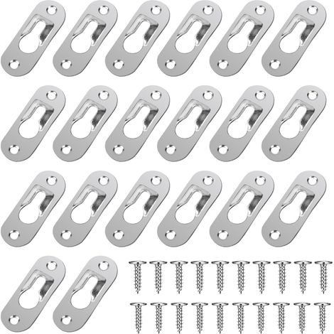 Lot de 20 crochets à trou de serrure unique,43 x 16 mm en métal robuste avec 40 vis (argenté) (1/5)