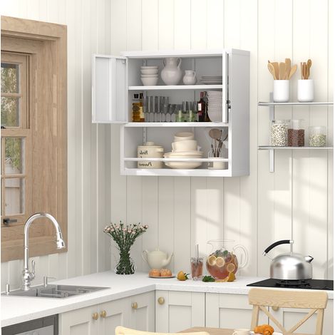 Wandschrank mit verstellbarem Regal Weiß Metall OKMYHOME (1/5)