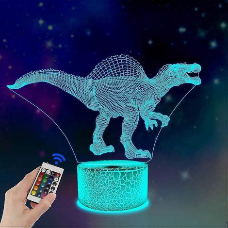 Veilleuse 3D Dinosaure, Lampe de chevet LED Spinosaurus Illusion 16 couleurs avec télécommande (1/4)