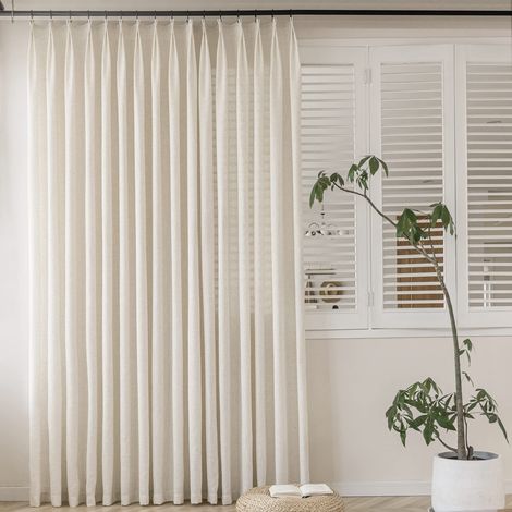 Rideaux plissés en Lin pour Porte de terrasse coulissante, 182,9 x 274,3 cm (l x L), Semi-Transparents filtrant la lumière, pour Salon, Rideau d'intimité, Lin Naturel, 1 Panneau (1/5)