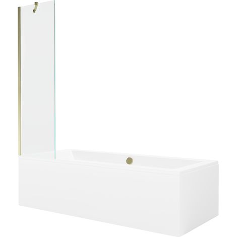 Mexen Cube Rechteckwanne 170 x 80 cm mit Verkleidung und 1-flügeligem 50 cm Paravent, transparent, gold - 550517080X9505000050