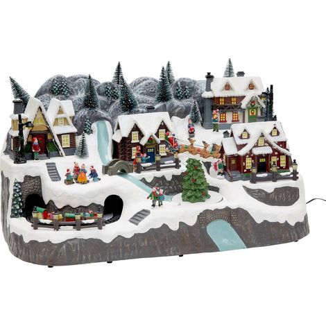Village de Noël lumineux montagne et train animé et musical 49 LED sur secteur - Feeric lights & christmas (1/2)