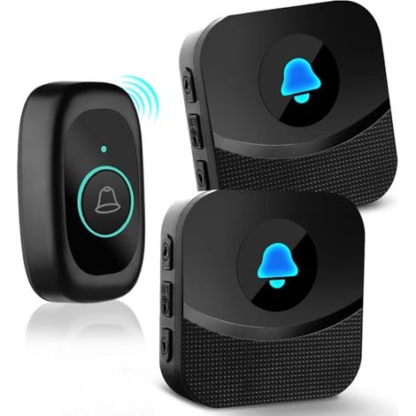 Campanello senza fili, pulsante campanello elettronico impermeabile IP55, portata 400 m, per esterni, con 2 ricevitori, 55 melodie, kit campanello elettronico LED blu (1/5)