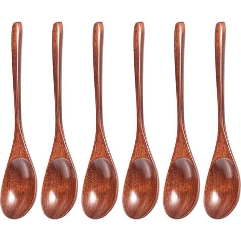 6 Pièces Cuillère à Soupe en Bois, 22.5x4 cm Cuillere en Bois pour Manger, Long Manche, Sans BPA, Cuillères à Mélange Cuisine, Cuillere Cafe Bois pour Manger, Remuer, Sauter et Cuisiner (1/5)