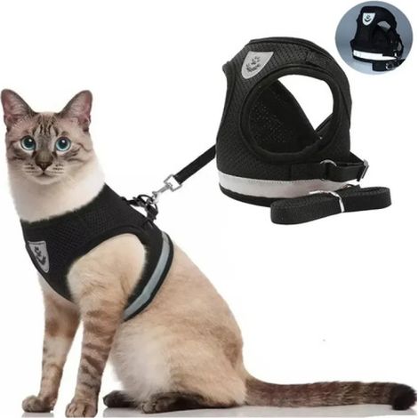 Harnais et laisse réfléchissants anti-fugue pour chat Irovami, noir, taille L