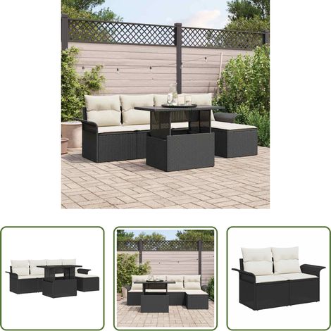 vidaXL Gartenmöbel - Gartensofa-set mit Kissen 6 pcs Schwarz Poly-Rattan (1/5)