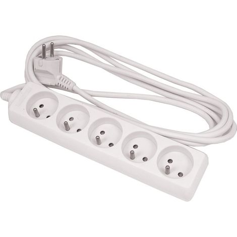Rallonge Électrique Multiprise - Blanche - 3 M - 5 Prises - Avec Terre