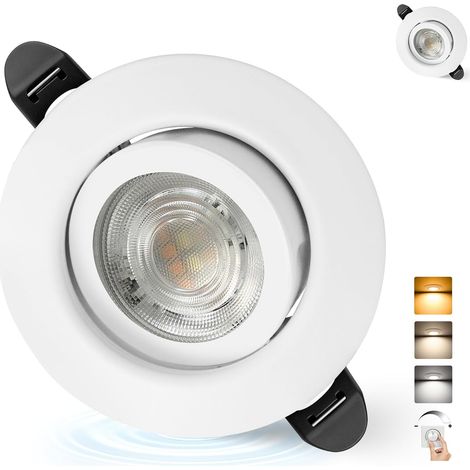 Spot LED Encastrable Dimmable 220V, 5.5W 600LM IP44 Spots LED Encastrable Extra Plat 68mm, 45° Orientable Spots de Plafond Blanc Chaud/Neutre/Froid Spot Salle de Bain, Noir Lot de 6 (1/5)