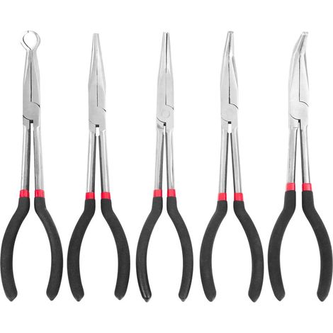 Lot de 5 pinces à bec long longue portée de 38,4 cm avec pince à long bec et sac, y compris angle droit, 25, 45, 90 degrés, pince de type O à grande portée pour les espaces restreints (1/5)