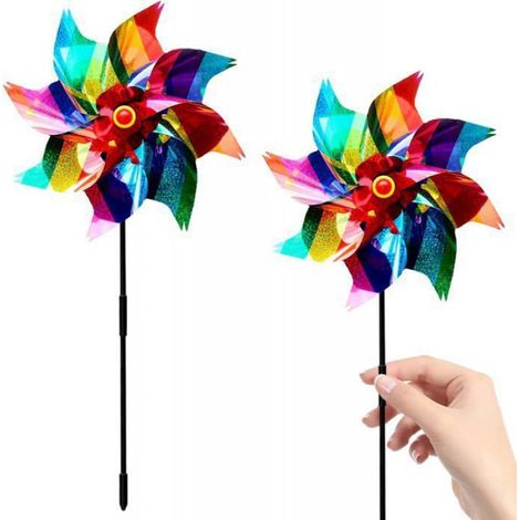 Moulin A Vent - Arc En Ciel - Répulsif Oiseaux - Décoration Balcon Jardin - Lot De 2 (1/4)