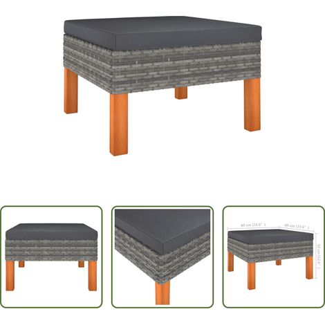 vidaXL Rattan -  Fußbank Poly Rattan und Eukalyptus Massivholz