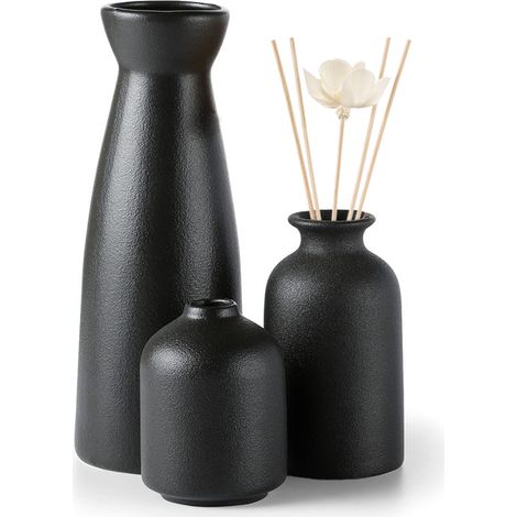 Juego de 3 jarrones de cerámica [Negro] – Decoración para sala de estar, arreglo floral moderno (1/5)