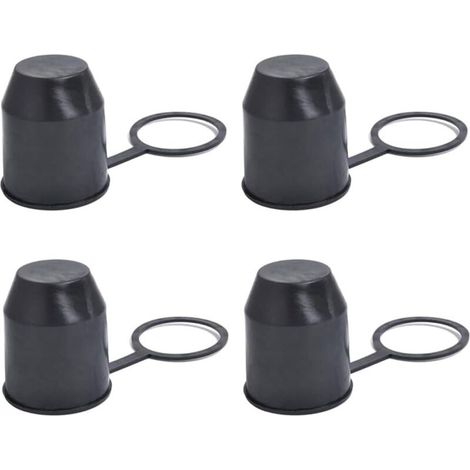 Lot de 4 capuchons de protection pour attelage de remorque avec anneau de sécurité pour voiture, camping-car (noir) (1/4)