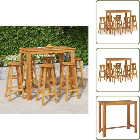 Ensemble de bar de jardin 7 pcs bois d'acacia solide - Meubles De Jardin - Salon De Jardin - Set De Bar Extérieur - Acacia Massif - Table De Bar
