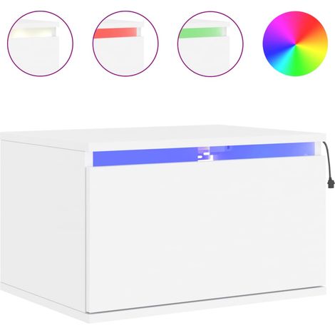 Comodino sospeso con luci LED 50 x 36 x 30 cm con cassetto in derivati del legno bianco DEC034163