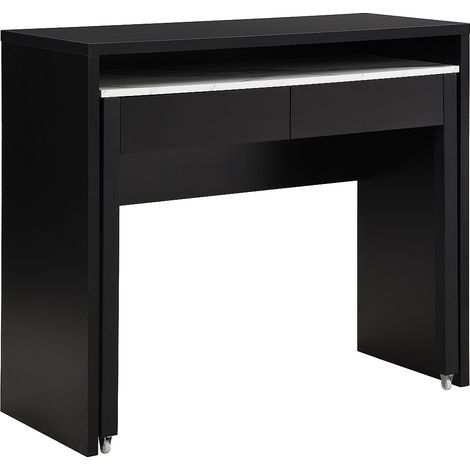 Scrivania consolle allungabile con 2 cassetti Nero ed effetto marmo Bianco - LOAVIA